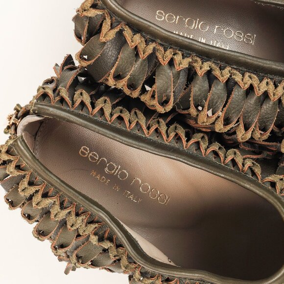 Sergio Rossi Green Leather Fringe Peep-Toe Bootie - Picture 10 of 11